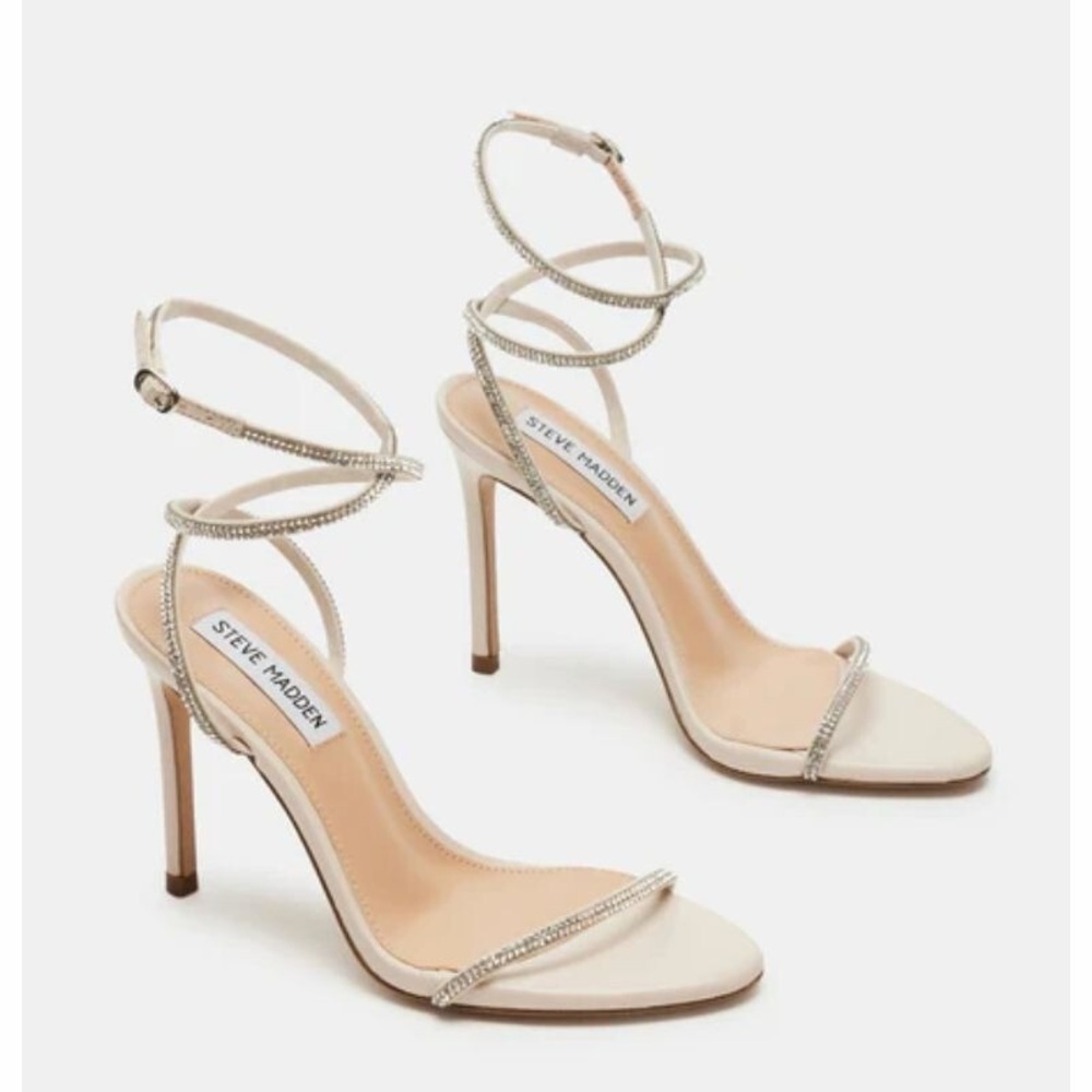 Steve Madden Ivory Rhinestone Strappy Stiletto Sandals